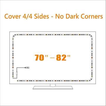 USB TV Backlight Kit for 70 75 80 82 inches Smart TV Monitor HDTV Work Space Decor - Cover 4/4 Sides Behind TV Background Lights Ambient Mood Lighting