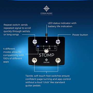Stomp Bluetooth Page Turner for Tablets, Hands-Free Performance