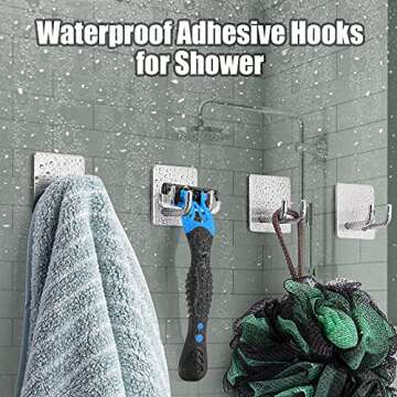 YasTant 4Pcs Shower Hooks for Inside Shower Razor Holder, Stainless Steel Shower Hanger Hook for Wall, Brushed Nickle Adhesive Razor Hook for Bathroom, Self Adhesive Wall Hooks Heavy Duty Straight