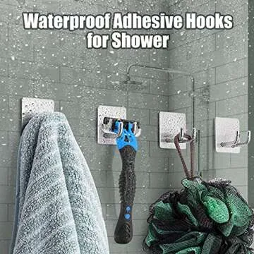 YasTant 4Pcs Shower Hooks for Inside Shower Razor Holder, Stainless Steel Shower Hanger Hook for Wall, Brushed Nickle Adhesive Razor Hook for Bathroom, Self Adhesive Wall Hooks Heavy Duty Straight