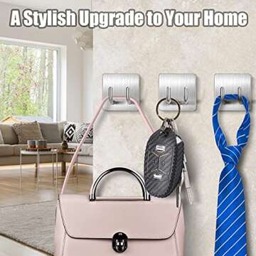 YasTant 4Pcs Shower Hooks for Inside Shower Razor Holder, Stainless Steel Shower Hanger Hook for Wall, Brushed Nickle Adhesive Razor Hook for Bathroom, Self Adhesive Wall Hooks Heavy Duty Straight