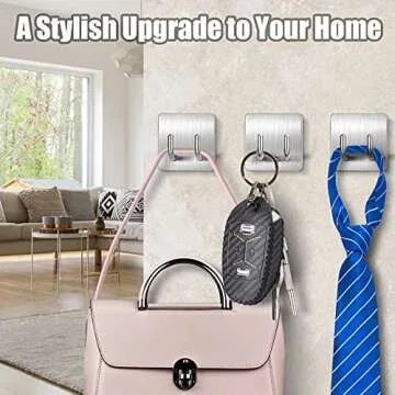 YasTant 4Pcs Shower Hooks for Inside Shower Razor Holder, Stainless Steel Shower Hanger Hook for Wall, Brushed Nickle Adhesive Razor Hook for Bathroom, Self Adhesive Wall Hooks Heavy Duty Straight