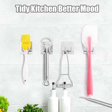 YasTant 4Pcs Shower Hooks for Inside Shower Razor Holder, Stainless Steel Shower Hanger Hook for Wall, Brushed Nickle Adhesive Razor Hook for Bathroom, Self Adhesive Wall Hooks Heavy Duty Straight