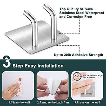 YasTant 4Pcs Shower Hooks for Inside Shower Razor Holder, Stainless Steel Shower Hanger Hook for Wall, Brushed Nickle Adhesive Razor Hook for Bathroom, Self Adhesive Wall Hooks Heavy Duty Straight