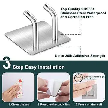 YasTant 4Pcs Shower Hooks for Inside Shower Razor Holder, Stainless Steel Shower Hanger Hook for Wall, Brushed Nickle Adhesive Razor Hook for Bathroom, Self Adhesive Wall Hooks Heavy Duty Straight