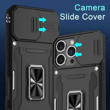 DEERLAMN Case for iPhone 16 Pro with Slide Camera Cover+Screen Protector(2 Packs), Rotated Ring Kick...