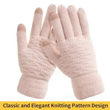 Women's Winter Warm Touch Screen Gloves Womens Thermal Black Cable Knit Wool Fleece Lined Touchscreen Texting Mittens for Cold Weather
