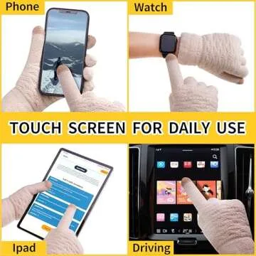 Women's Winter Warm Touch Screen Gloves Womens Thermal Black Cable Knit Wool Fleece Lined Touchscreen Texting Mittens for Cold Weather