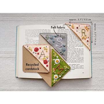 MOTEERLLU Personalized Hand Embroidered Corner Bookmark,Felt Triangle Page Stitched Handmade Bookmar...