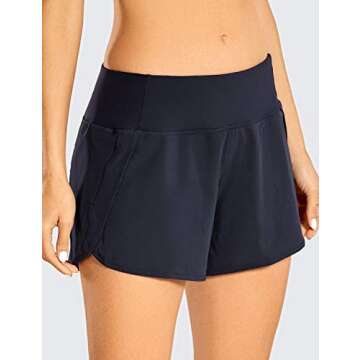 CRZ YOGA Womens Lightweight Gym Athletic Workout Shorts Liner 4" - Quick Dry Running Sport Spandex Shorts Mesh Zipper Pockets Navy X-Large