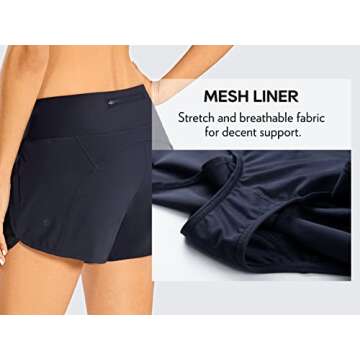 CRZ YOGA Womens Lightweight Gym Athletic Workout Shorts Liner 4" - Quick Dry Running Sport Spandex Shorts Mesh Zipper Pockets Navy X-Large