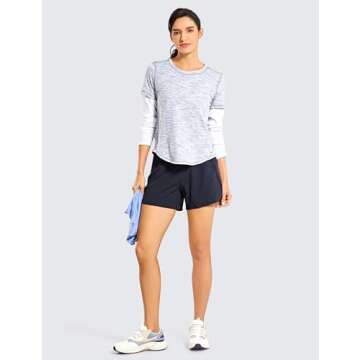 CRZ YOGA Womens Lightweight Gym Athletic Workout Shorts Liner 4" - Quick Dry Running Sport Spandex Shorts Mesh Zipper Pockets Navy X-Large