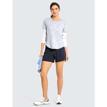 CRZ YOGA Womens Lightweight Gym Athletic Workout Shorts Liner 4" - Quick Dry Running Sport Spandex Shorts Mesh Zipper Pockets Navy X-Large