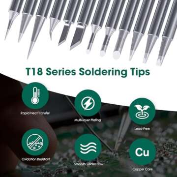 HANGLIFE T18 Soldering Iron Tips with Tip Holder for Hakko FX-888D FX-888 FX8801 FX-600, and More So...