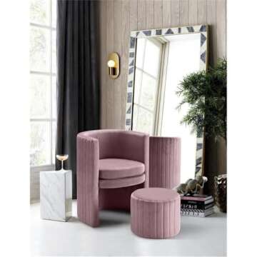 Stylish Meridian Furniture Selena Pink Velvet Accent Chair with Ottoman Set