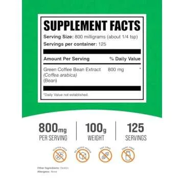 BulkSupplements.com Green Coffee Bean Extract Powder - Wellness Support, Gluten Free, 800mg per Serv...