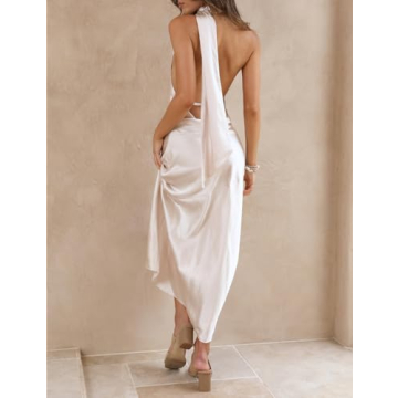 Elegant Backless Satin Halter Dress for Weddings