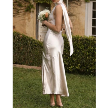 Elegant Backless Satin Halter Dress for Weddings