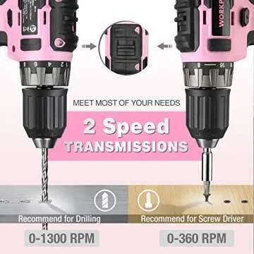 Stylish WORKPRO 20V Pink Cordless Drill for DIY Lovers