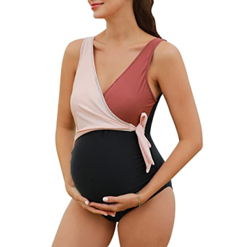 Summer Mae Maternity Swimsuit One Piece Tie Front V Neck for Pregnant Women