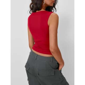 Trendy Queen Women Going Out Casual Tank Tops Spring Summer Basic Cute 2025 Sleeveless Shirt Y2K Fashion Outfit Clothes Red S