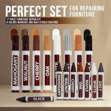 RamPro Furniture Markers Touch up, 17 Piece Furniture and Wood Floor Markers and Crayons Repair Kit ...