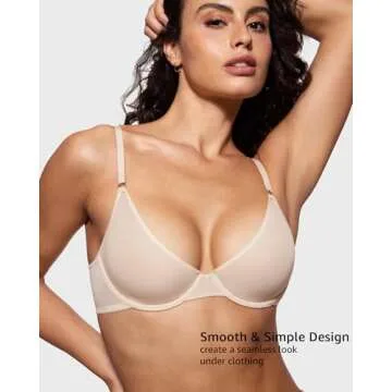 INLYRIC Women's Cosnufy Sheer Balconette Bra Demi Unlined Plunge Mesh See Through Sexy Bras Underwir...