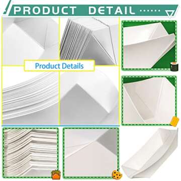 MotBach 200 Pack Small Paper Food Boats, 1/4 Lb Disposable Kraft Food Trays, Take Out Paper Boats, Food Serving Trays, Grease Resistant Paper Trays for Party Fries Popcorn Nachos Snacks Tacos, (White)