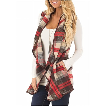 Chic Unidear Women’s Sleeveless Plaid Cardigan Sweater