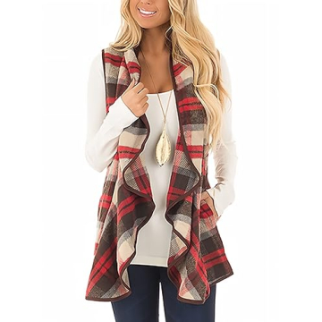 Chic Unidear Women’s Sleeveless Plaid Cardigan Sweater