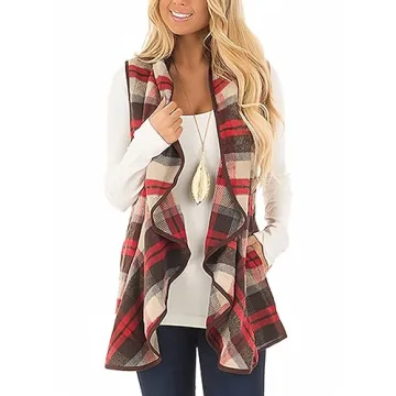 Chic Unidear Women’s Sleeveless Plaid Cardigan Sweater