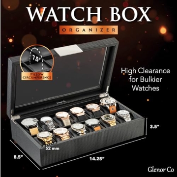 Glenor Co Luxurious 12 Slot Watch Box for Men
