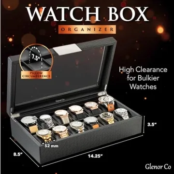 Glenor Co Luxurious 12 Slot Watch Box for Men
