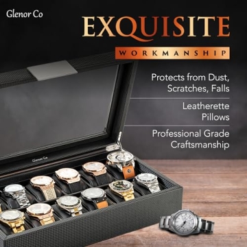 Glenor Co Luxurious 12 Slot Watch Box for Men