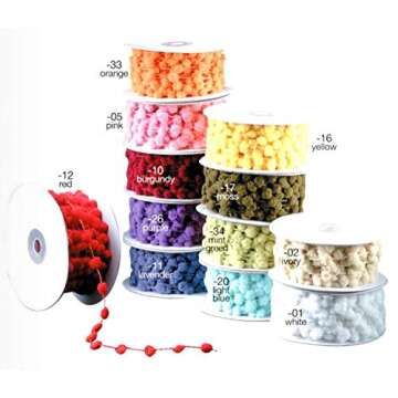 PoshNPretty 25 Yards Fuzzy Pom Pom Wired Trim Ribbon Lace - Choose Colors (Light Blue)