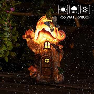 Fairy Garden Accessories Outdoor Statues, Mushroom House Decor,Large Gnome Solar Powered Lights Sculptures,Pink Resin Figurine Butterfly Figurines Lawn Ornaments for Patio Yard Decorations 11Inch