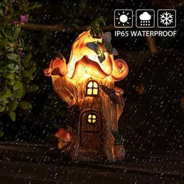 Fairy Garden Accessories Outdoor Statues, Mushroom House Decor,Large Gnome Solar Powered Lights Sculptures,Pink Resin Figurine Butterfly Figurines Lawn Ornaments for Patio Yard Decorations 11Inch