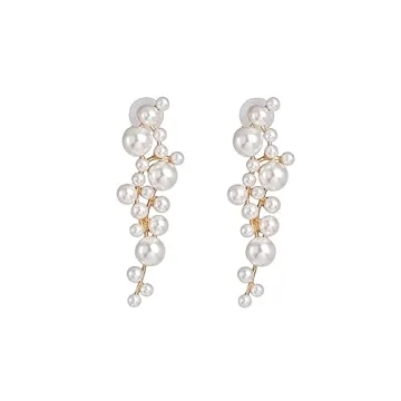 Pearl Dangle Earrings Long Tassel Pearl Earrings for Women Dainty Pearl Chain Earrings Prom Jewelry(...