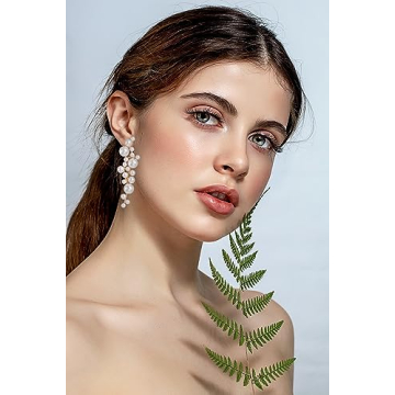 Pearl Dangle Earrings Long Tassel Pearl Earrings for Women Dainty Pearl Chain Earrings Prom Jewelry(C)