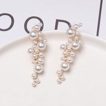 Pearl Dangle Earrings Long Tassel Pearl Earrings for Women Dainty Pearl Chain Earrings Prom Jewelry(C)