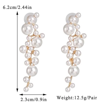 Pearl Dangle Earrings Long Tassel Pearl Earrings for Women Dainty Pearl Chain Earrings Prom Jewelry(C)