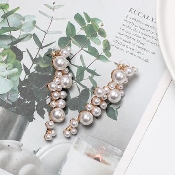 Pearl Dangle Earrings Long Tassel Pearl Earrings for Women Dainty Pearl Chain Earrings Prom Jewelry(C)