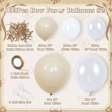 Bow Balloons, 32Pcs 18" 12" Balloons & 100Pcs Mini Satin Ribbon Bows, DIY Bow Party Balloons for Gir...