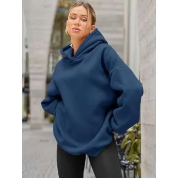 EFAN Womens Oversized Hoodies Sweatshirts Fleece Hooded Pullover Tops Sweaters Casual Comfy Fall Fashion Outfits Clothes 2025 NavyBlue M