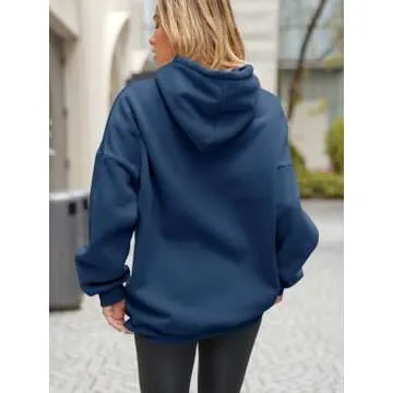 EFAN Womens Oversized Hoodies Sweatshirts Fleece Hooded Pullover Tops Sweaters Casual Comfy Fall Fashion Outfits Clothes 2025 NavyBlue M