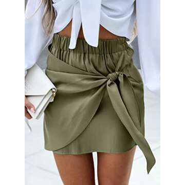 Asvivid Satin Skirts for Women Bodycon Side Tie Knot Elastic High Wasit Elegant Mini Short Skirt Green S