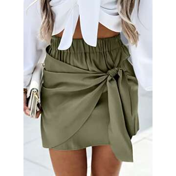 Asvivid Satin Skirts for Women Bodycon Side Tie Knot Elastic High Wasit Elegant Mini Short Skirt Green S