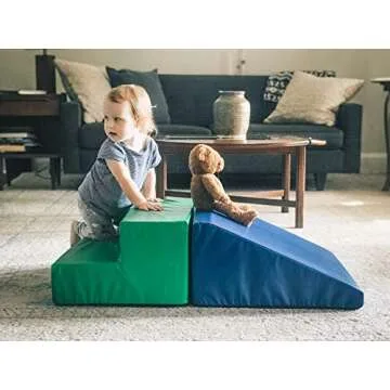 Foamnasium Up and Down Set, Indoor Foam Playset, 2 Piece Soft Toddler and Active Kids Play Foam Climber for Balancing, Crawling, Climbing, Sliding and Jumping, Made in The US, Pink/White