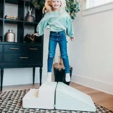 Foamnasium Up and Down Set, Indoor Foam Playset, 2 Piece Soft Toddler and Active Kids Play Foam Climber for Balancing, Crawling, Climbing, Sliding and Jumping, Made in The US, Pink/White