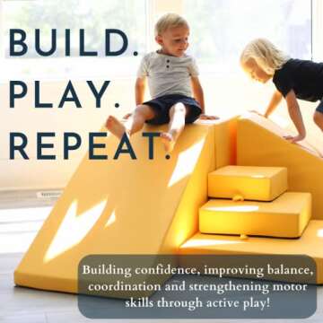 Foamnasium Up and Down Set, Indoor Foam Playset, 2 Piece Soft Toddler and Active Kids Play Foam Climber for Balancing, Crawling, Climbing, Sliding and Jumping, Made in The US, Pink/White